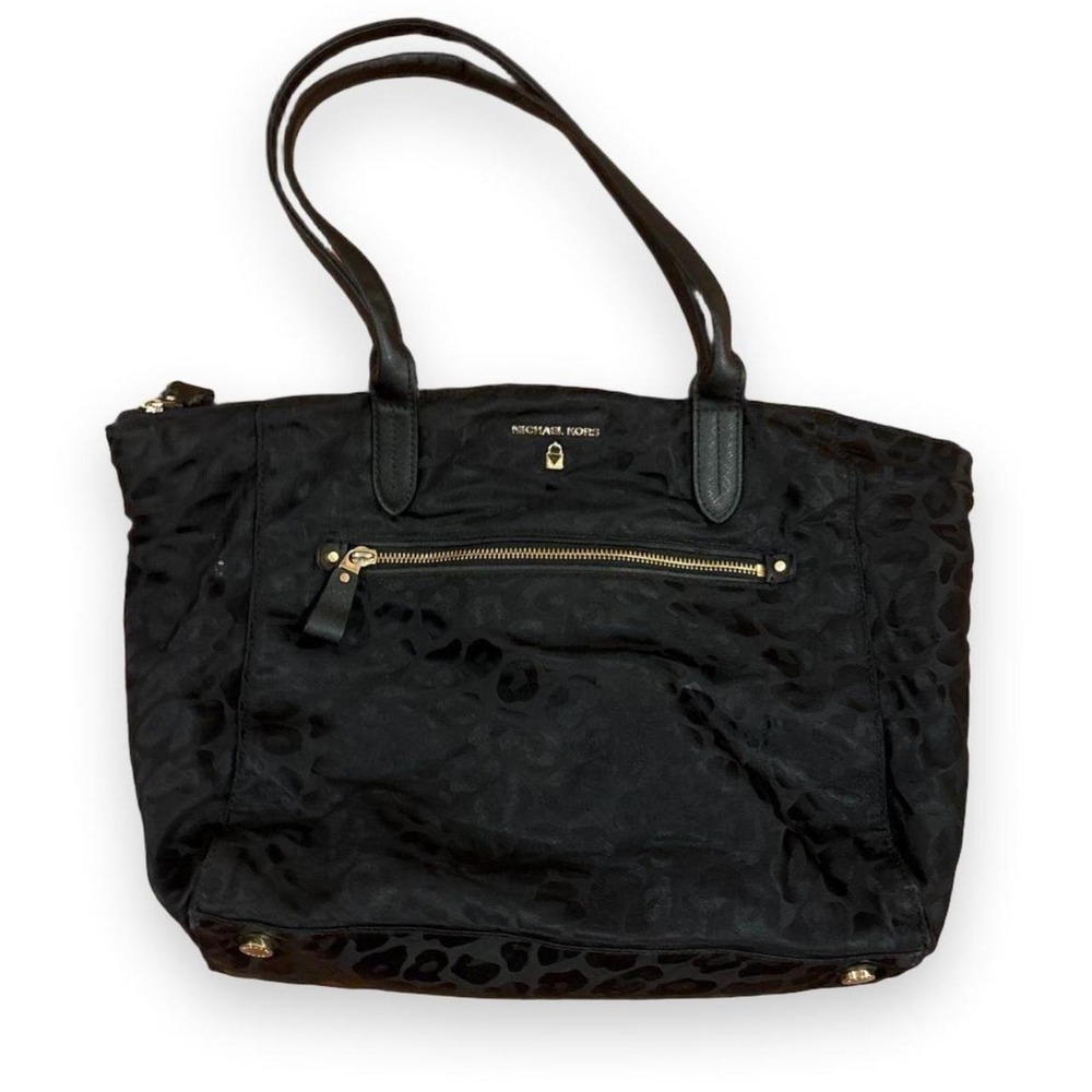 Michael Kors Black Leopard Print Tote Bag Shoulder Bag Gold Hardware